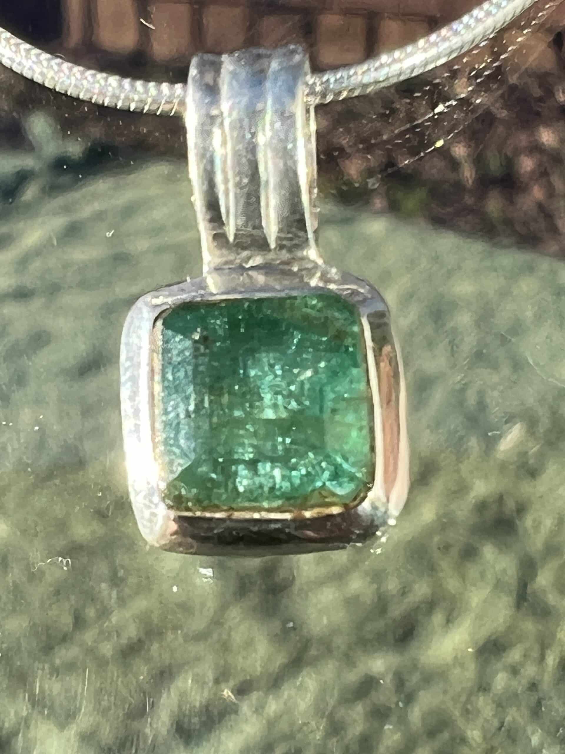Emerald Cabochon Pendant in Sterling Silver