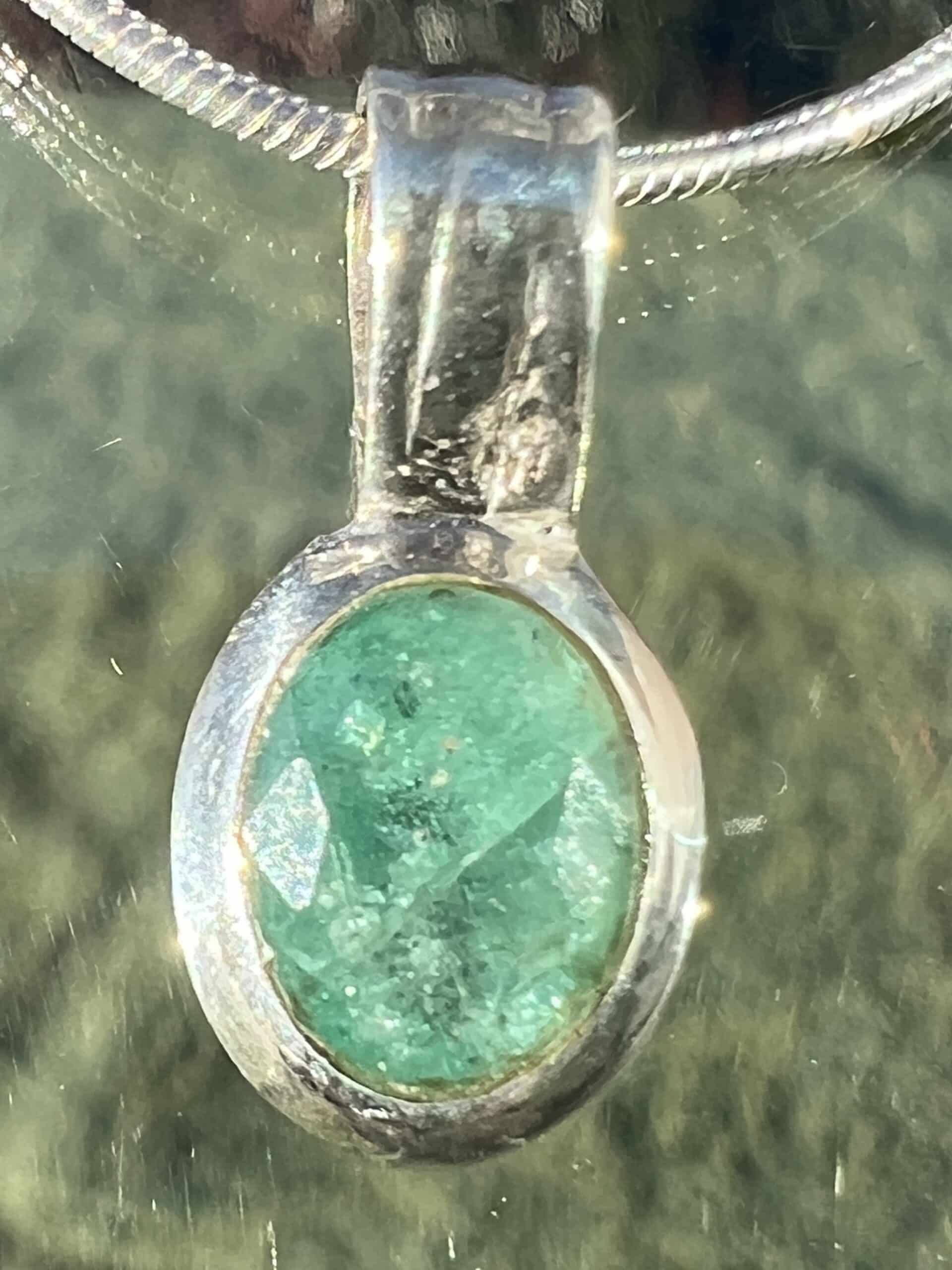 Emerald Cabochon Pendant in Sterling Silver