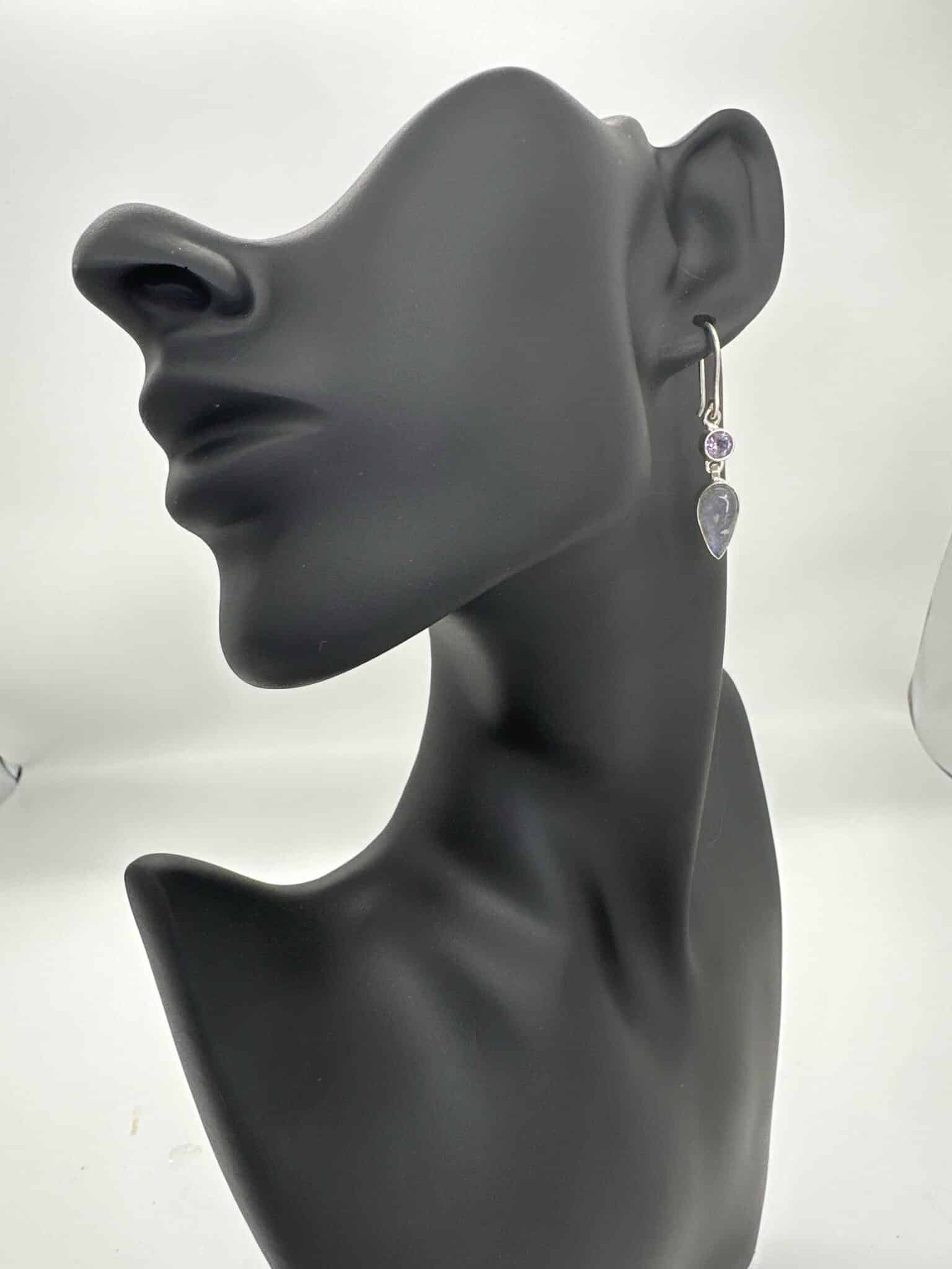 Labradorite and Amethyst Sterling Silver Drop Earrings