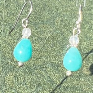 Amazonite and Aqua Aura Earrings Bead Drop in Sterling Silver