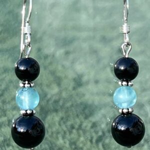 Apatite and Black Tourmaline Sterling Silver Earrings