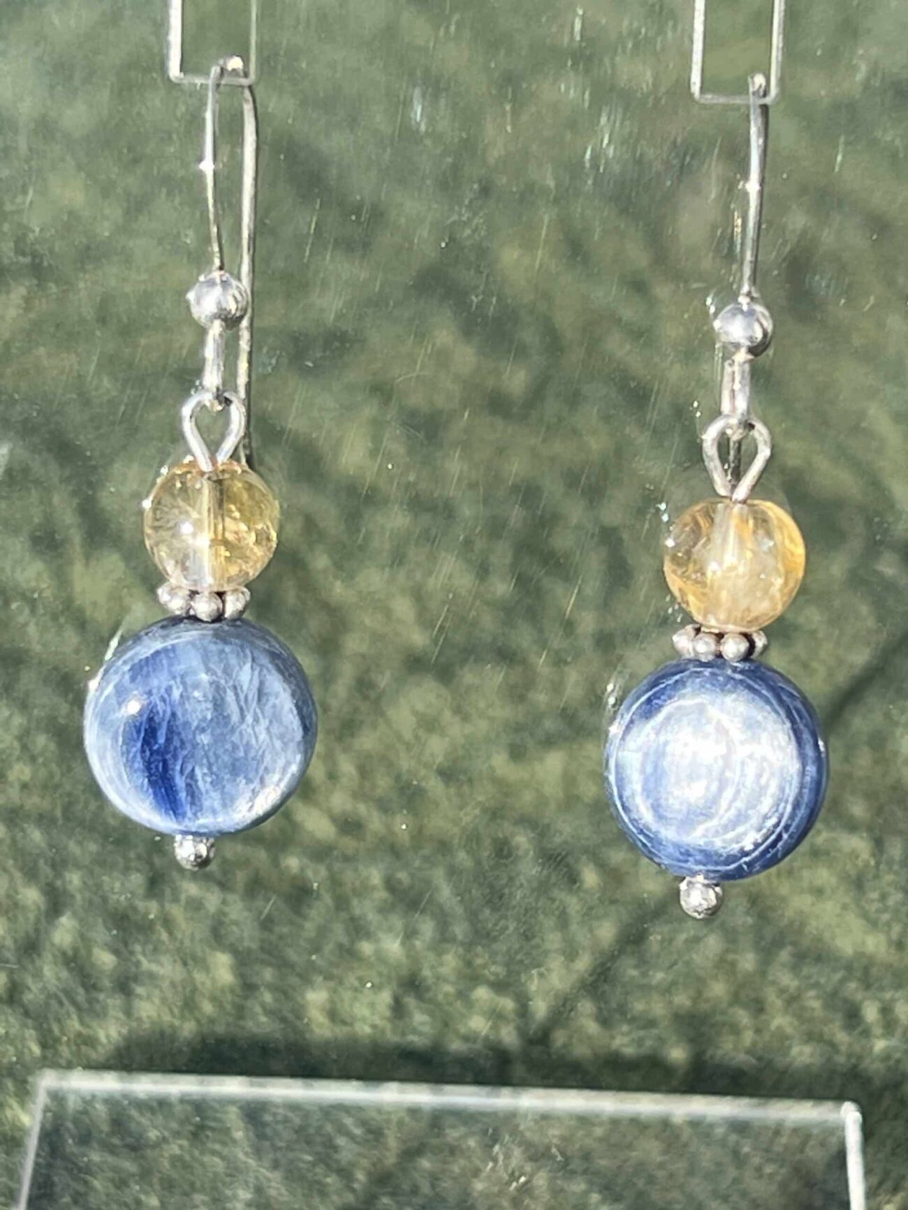 Citrine and Kyanite Drop Earrings in Sterling Silver