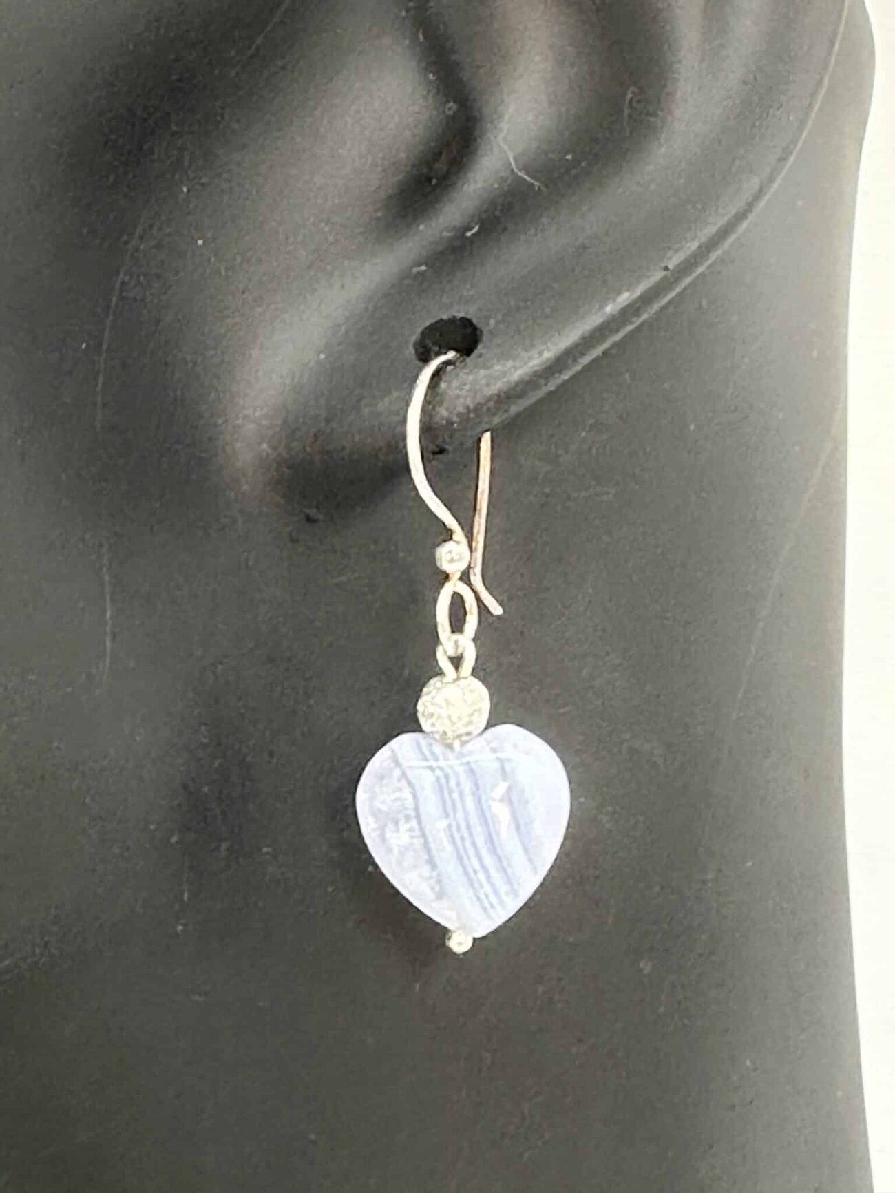 Blue Lace Agate Heart Earrings
