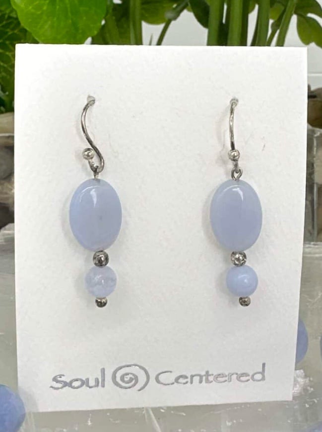 Blue Lace Agate Drop Earrings in Sterling Silver