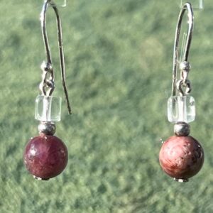 Ruby and Clear Quartz Drop Bead Earrings in Sterling Silver