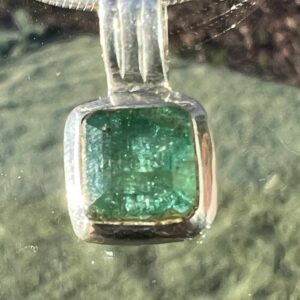 Emerald Cabochon Pendant in Sterling Silver