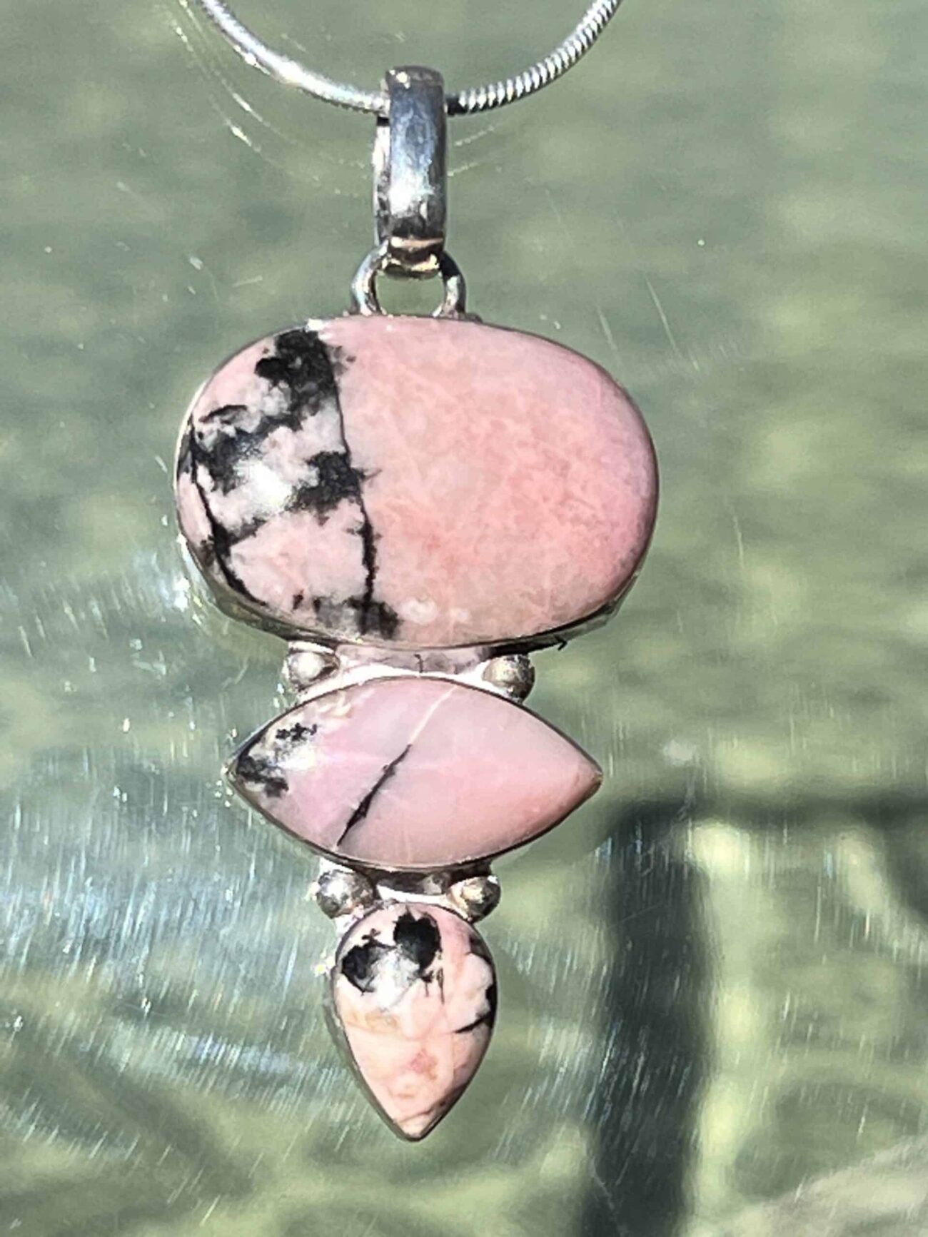 Rhodonite Free Form Pendant in Sterling Silver