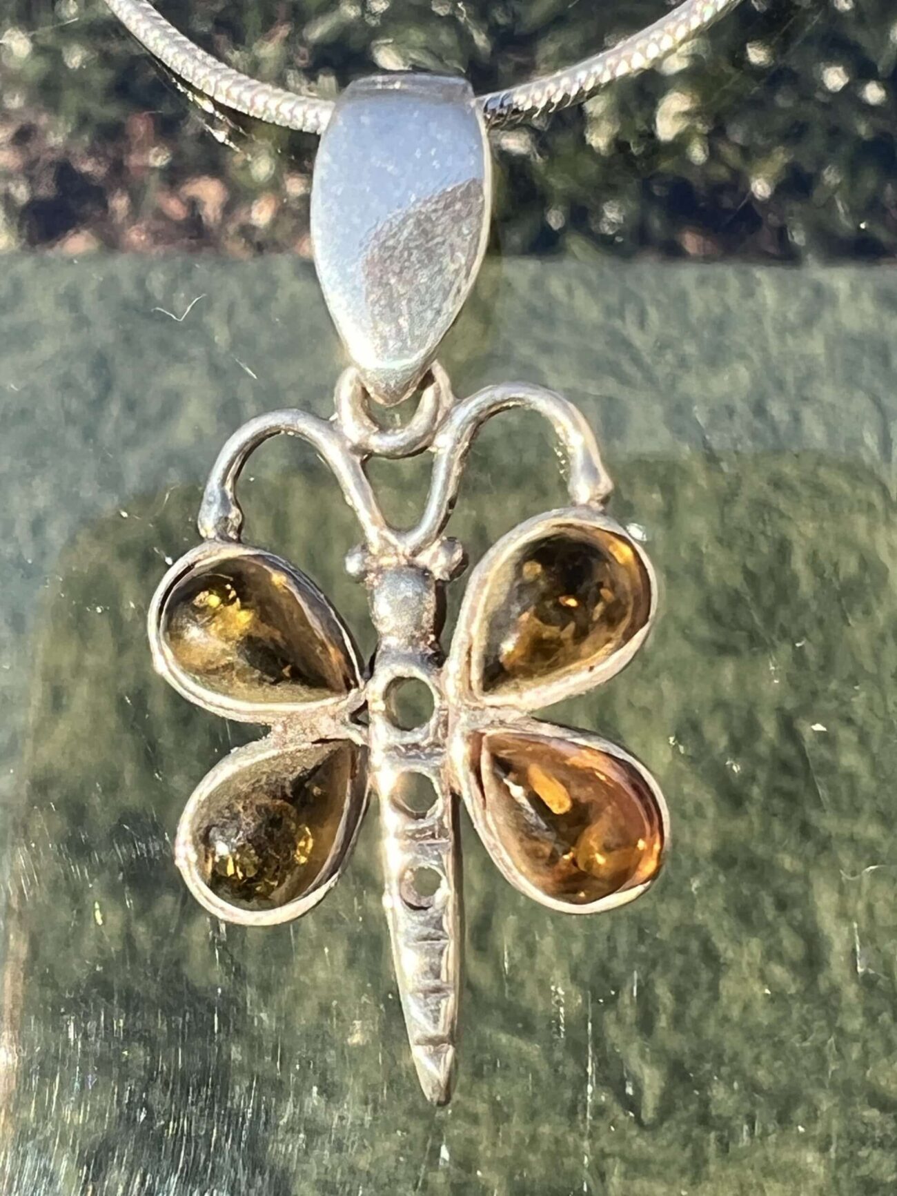 Sterling Silver Butterfly with Amber Pendant