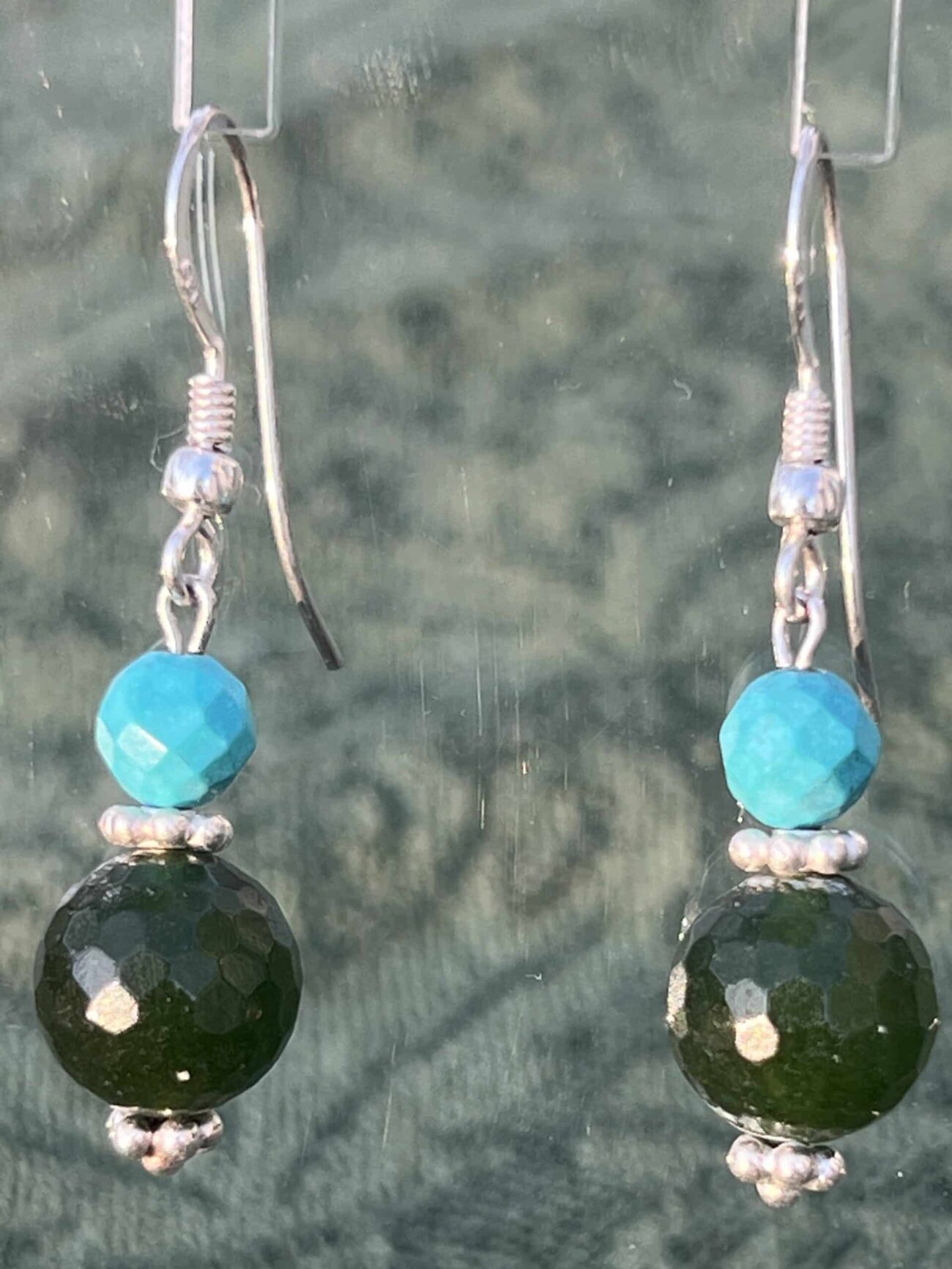 Jade and Turquoise Drop Earrings in Sterling Silver