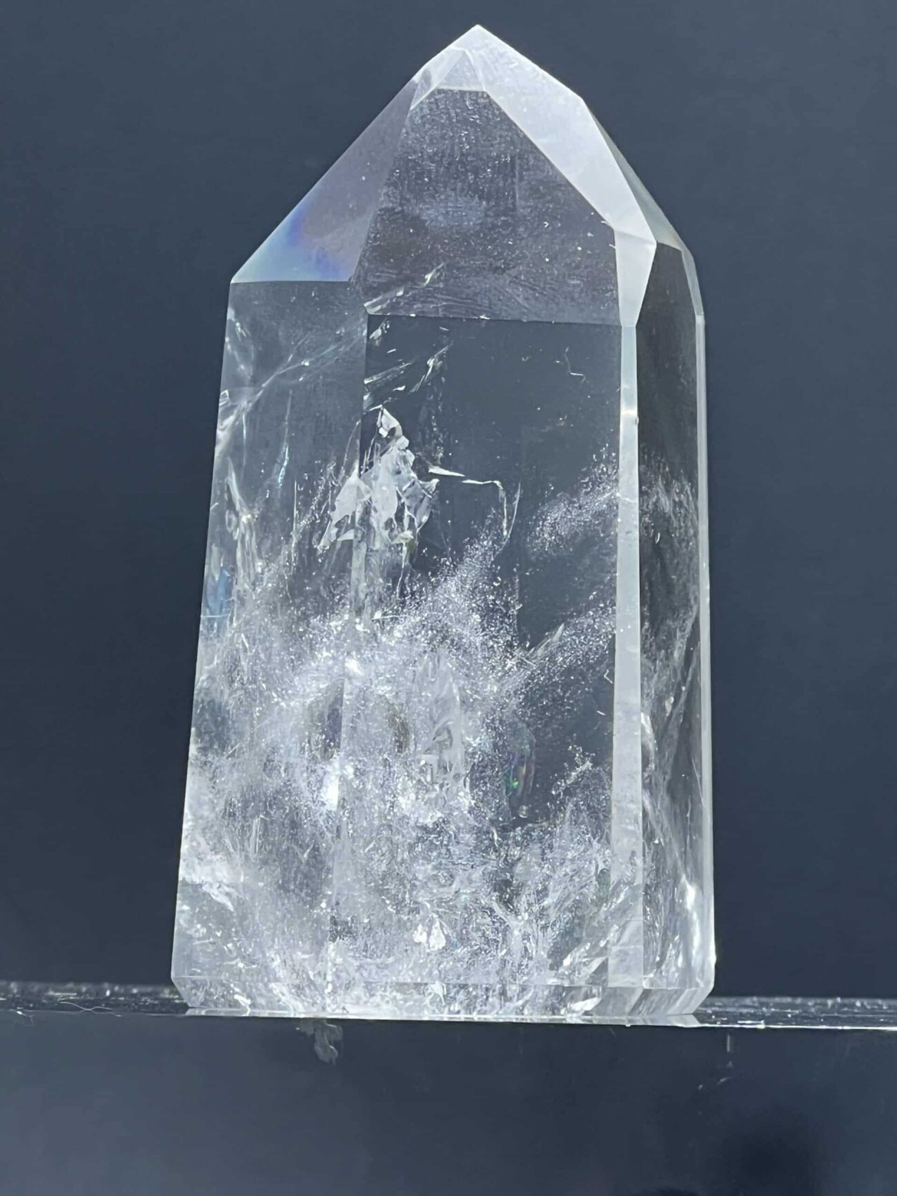 Clear Quartz Winged Transmitter Point CQP30 with Transmitter Crystal formation, natural rainbows, and wing-like internal formations
