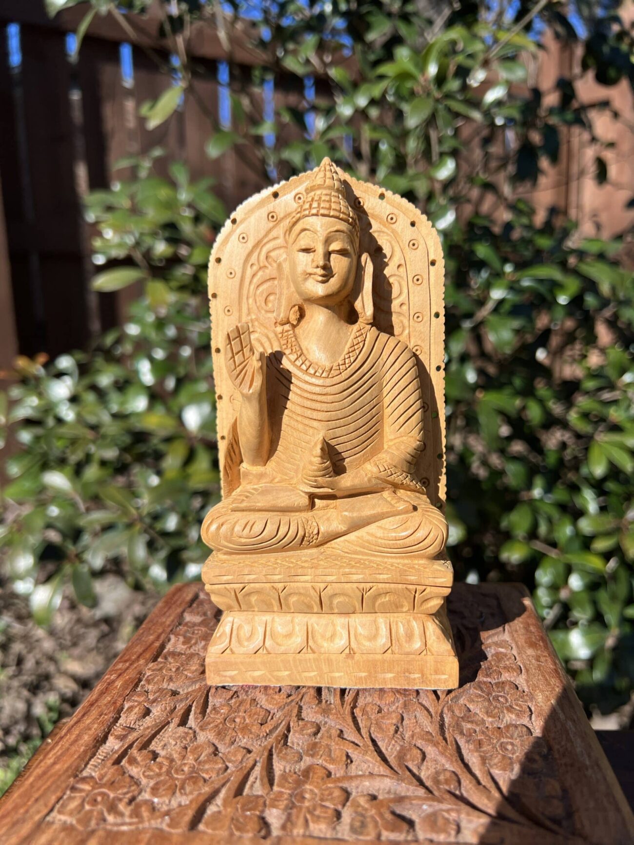 Hand-Carved Wooden Buddha Seated Statue