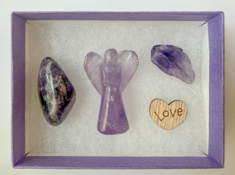 Amethyst crystal guide gift set used for grounding, protection, and meditation