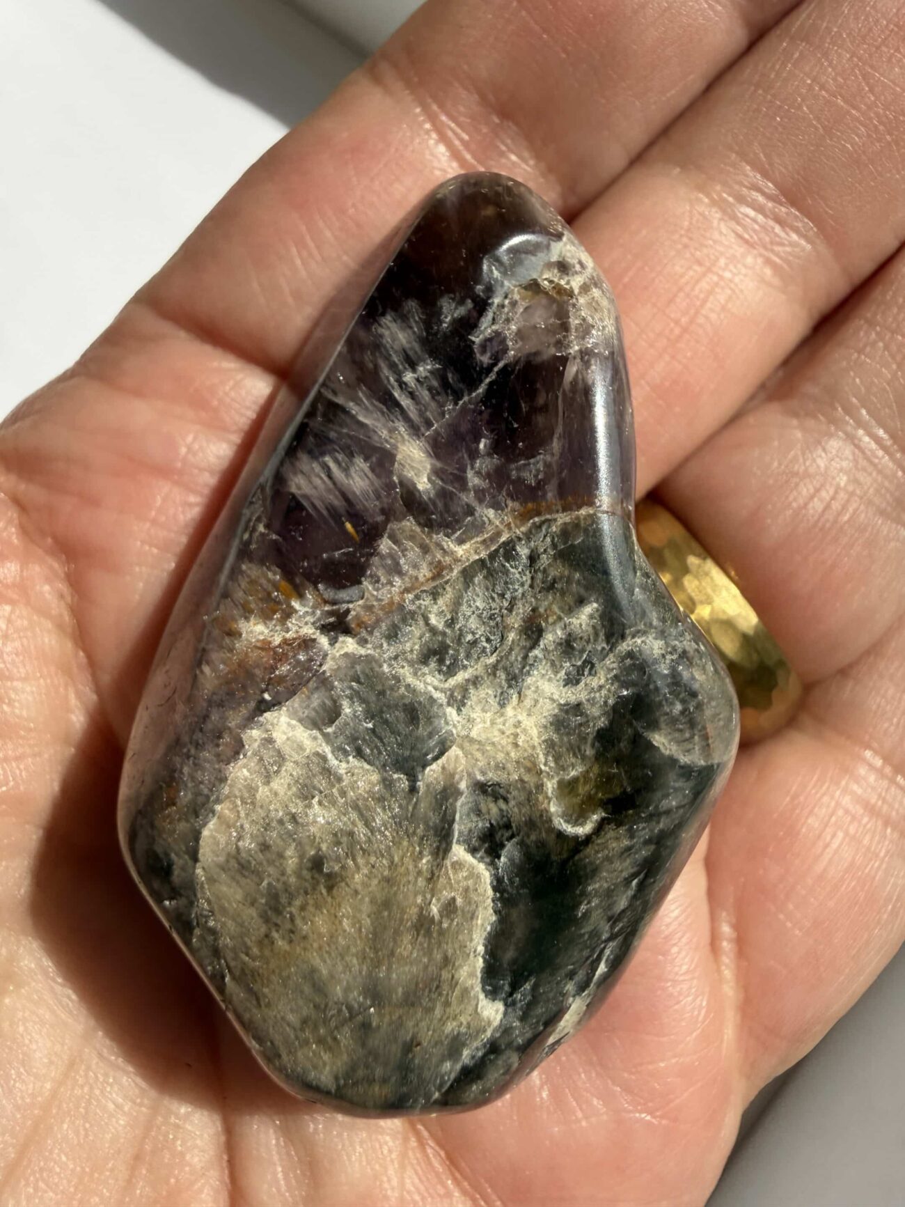 Premium Auralite Palm Stone #2 – Polished Collector Crystal