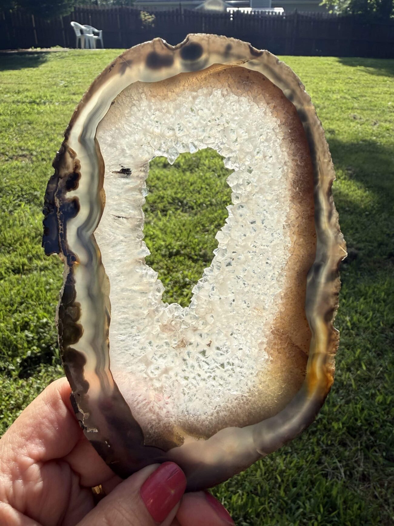 Crystal Center Agate Slice AGS6 with natural crystal center and banded agate formation