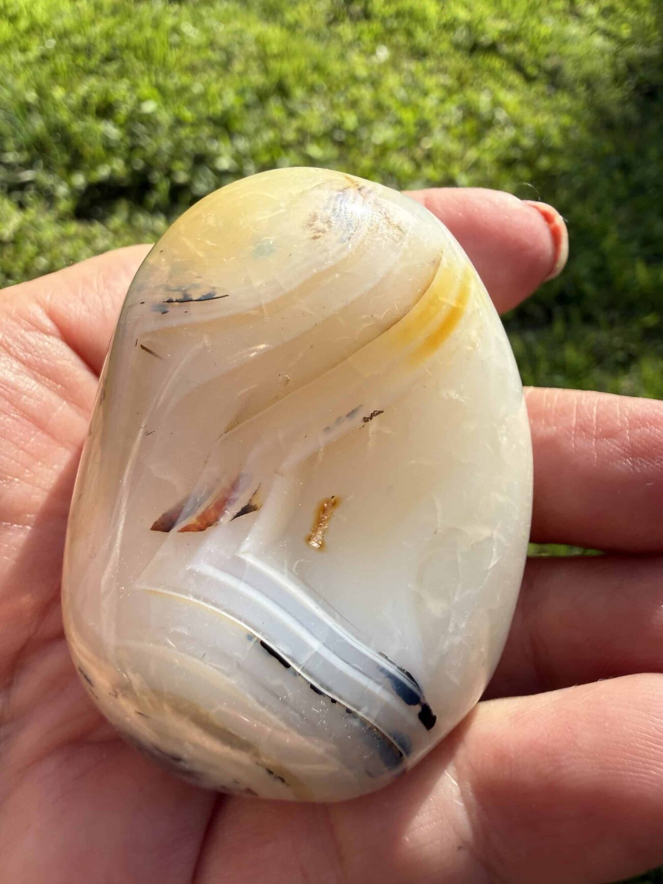 Fortification Agate Freeform with flowing banding and warm natural tones