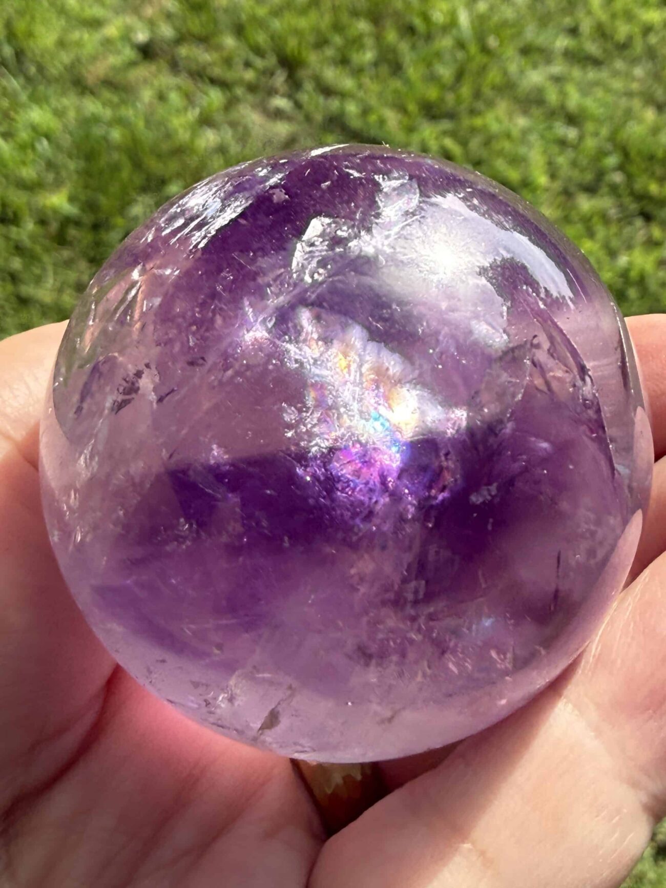 Brazilian Amethyst Sphere with Internal Rainbows