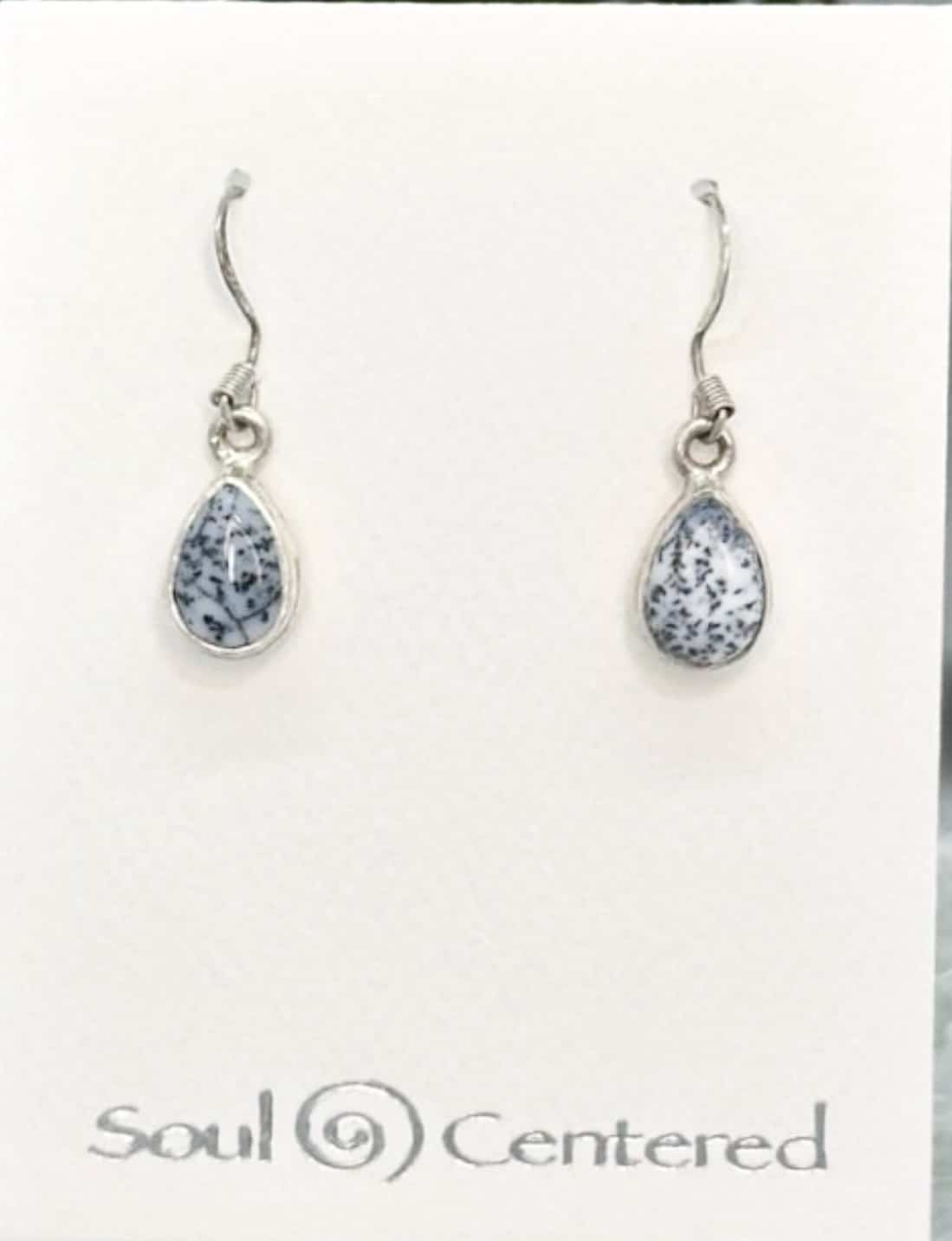 Dendritic Agate Pear Shaped Dangle Earrings in 925 sterling silver